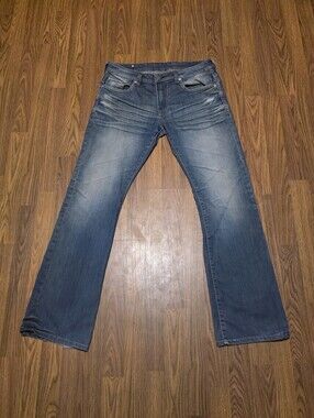 Buffalo David Bitton Mens 34 Straight Leg Blue Jeans Distressed Y2K Denim Pants